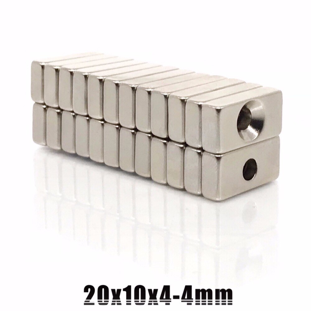 10 stks/pak, magneet blok 20x10x4mm met dia4mm gat, brand Sterke Permanente Magneet, 20*10*4mm gat 4mm