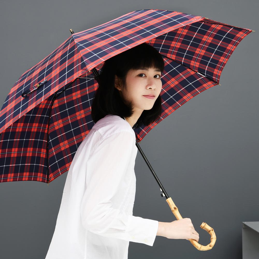 Scottish Plaid Umbrella Rain Women Bamboo Long Handle Umbrellas Windproof 8 K Stick Golf Umbrella Folding 190T Pongee Paraguas