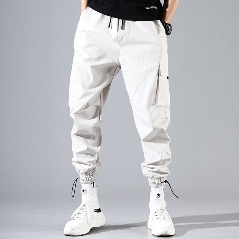 Cargobroek heren streetwear broek baggy heren hiphop joggingbroek enkellange broek casual pantalon homme jeugd mannelijk zwart: Roomwit / Xxl