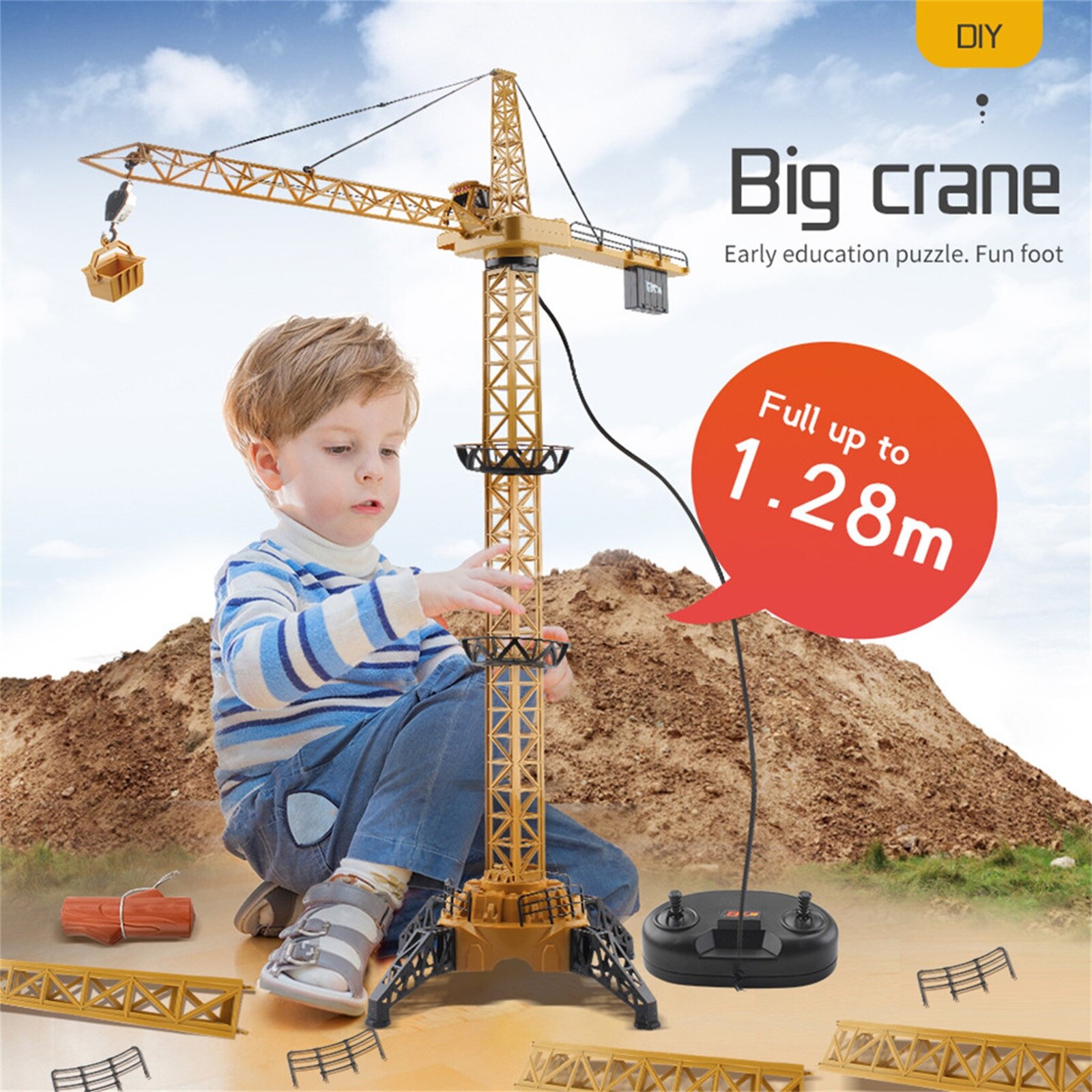 50 Inch Draad Controle Bouw Torenkraan Speelgoed Emmer Lift-Up Bouw Simulatie Model Speelgoed Voor Kinderen Xmas