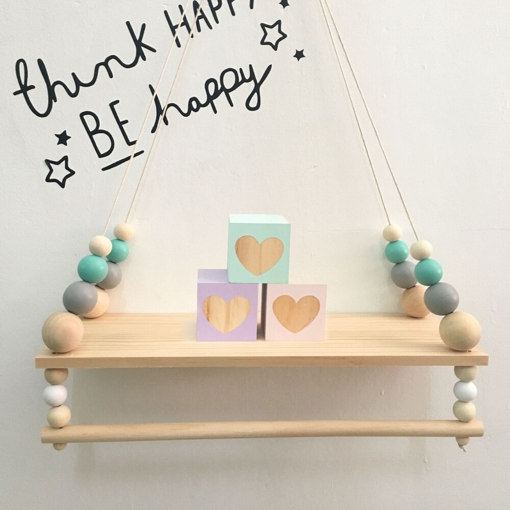 Wooden Beads Board Wall Hanging Storage Shelf Kids Bedroom Decor Photo pine board