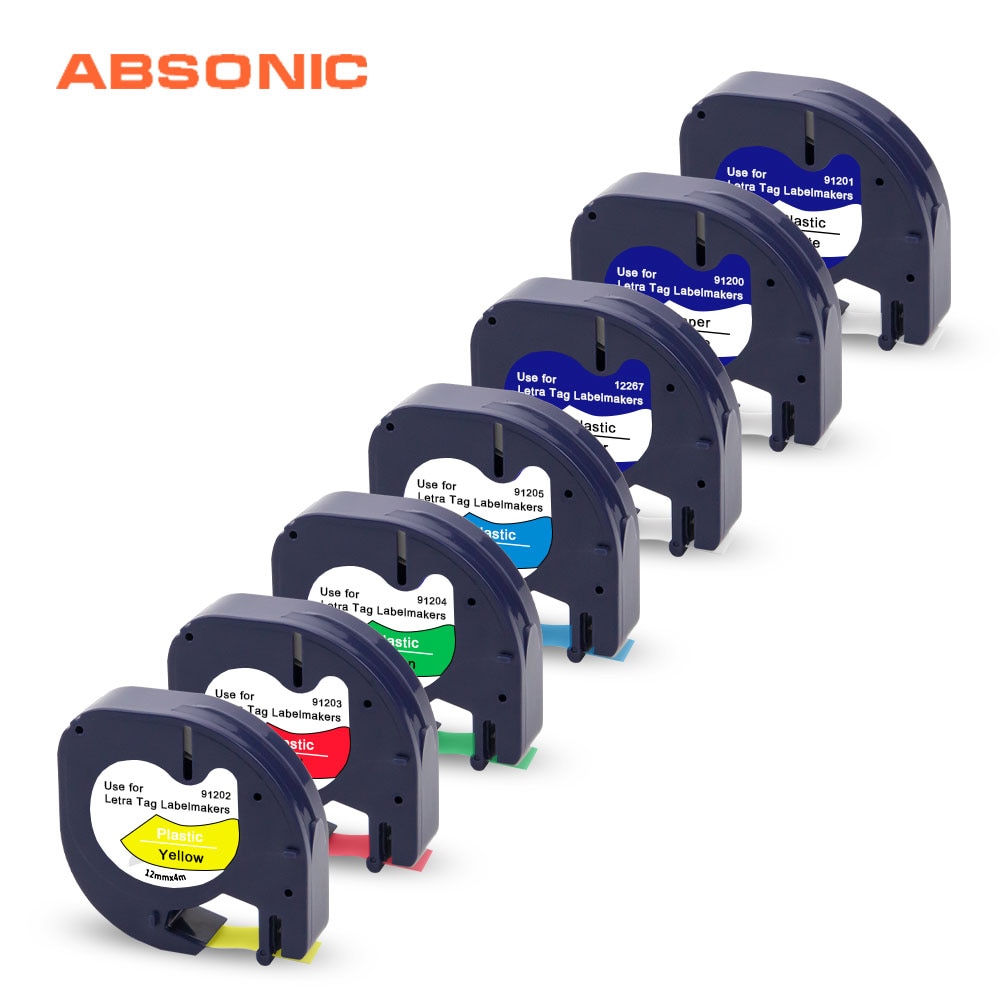 Absonic 7 pack 91201 kompatibel dymo letratag tape 12mm 91330 16952 91331 91332 blandet farve tape til dymo letratag lt -100h