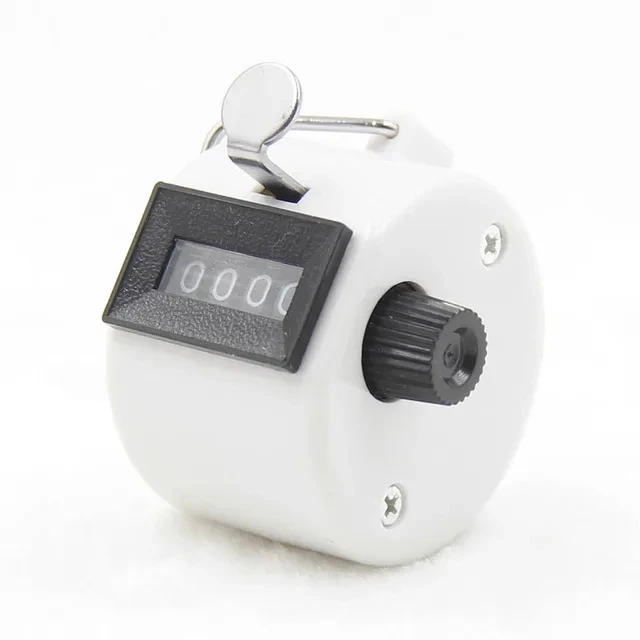 4 Digit Number Counters Plastic Shell Hand Finger Display Manual Counting Tally Clicker Color Shell Timer Soccer Golf Counter: WHITE