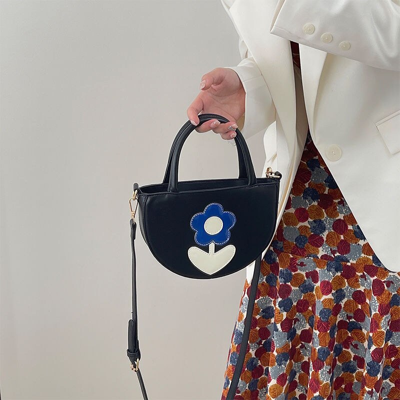 MBTI Half Moon nero Bolso Mujer moda floreale Patchwork conciso borse con manico superiore stile francese elegante piatto Sac A Main Femme