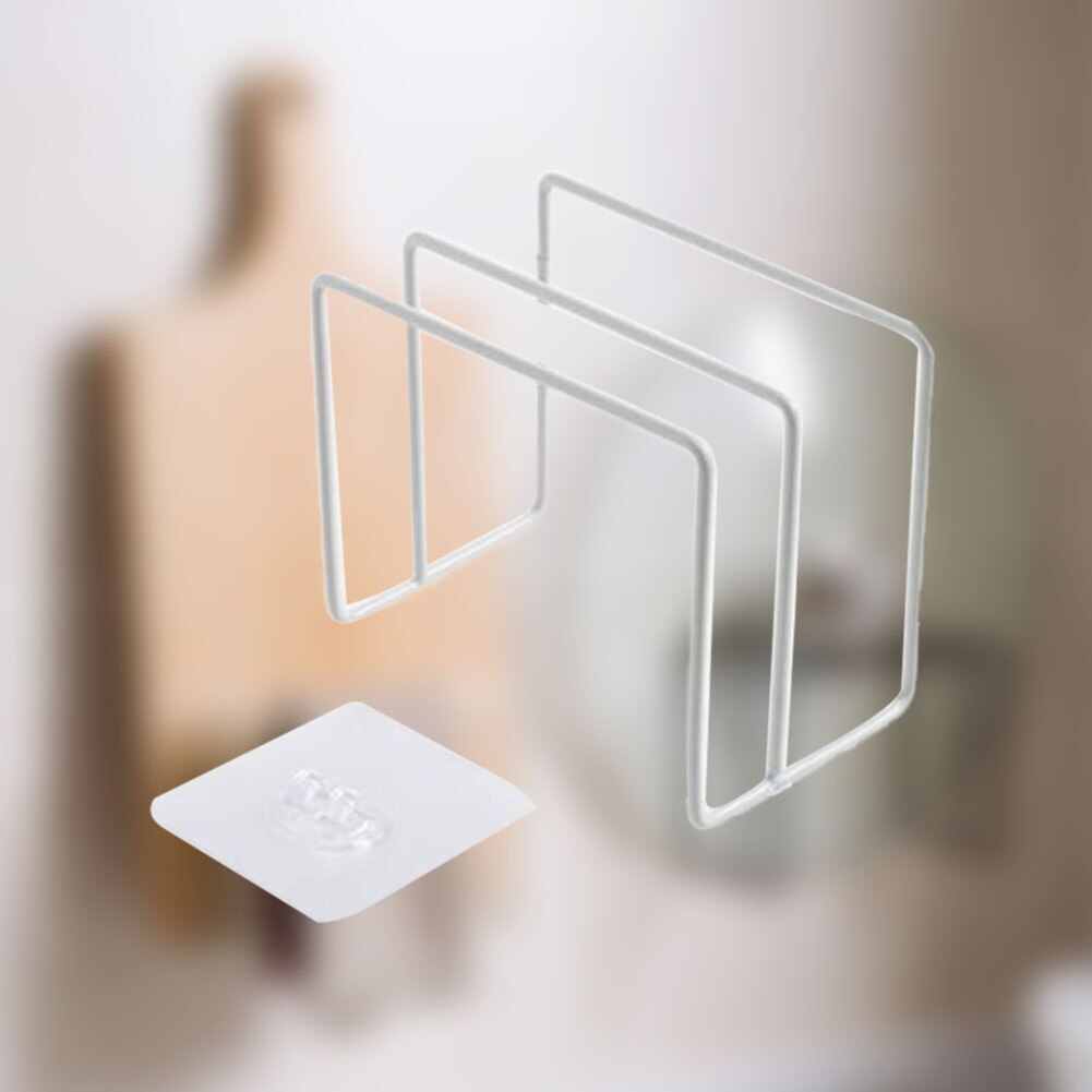 Iron Organizer Storage Stand Holder Chopping Board Shelf Wall Hanging Durable Dual Rack Adhesive Cutting Board Stand Kitchen