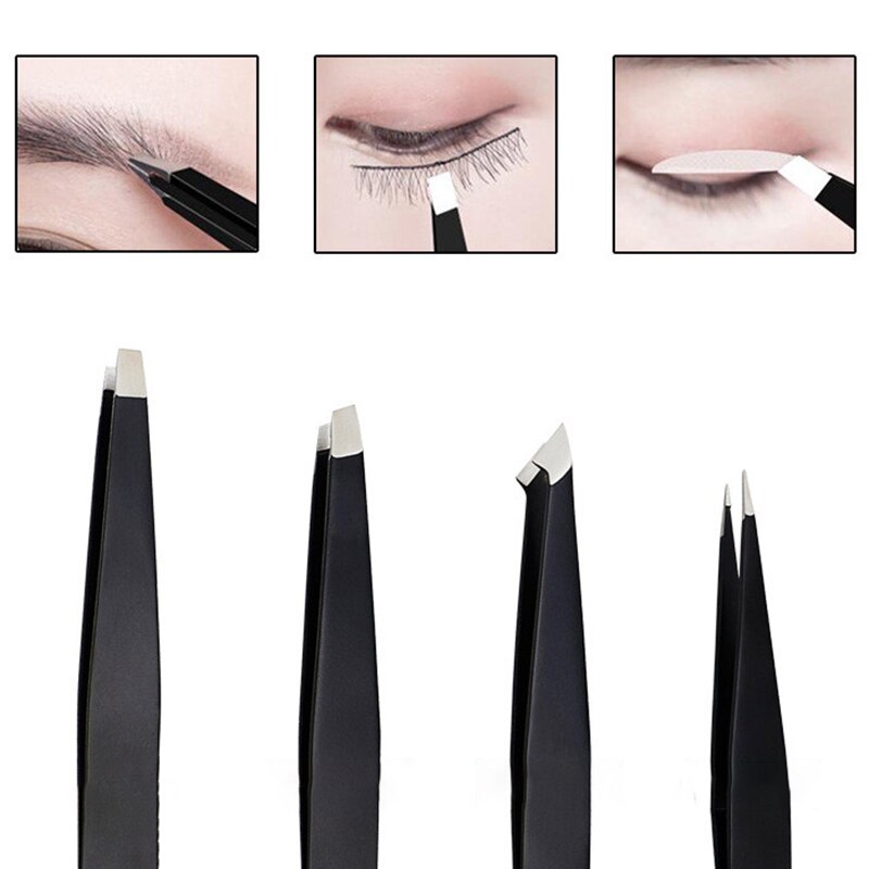 Pinzas negras para cejas, pinzas de acero inoxidable, pinzas para el pelo, recortador de cejas, herramientas de belleza, 1 Uds.