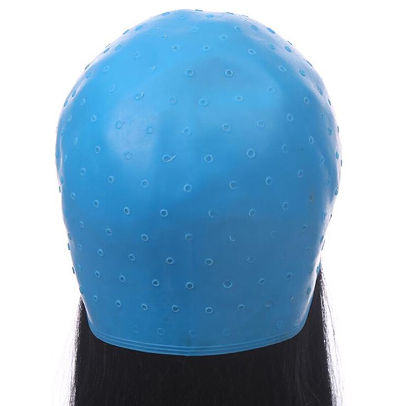 Gorro de silicona azul con aguja para teñir el cabello, herramientas de tinte para peluquero y salón, 1 unidad