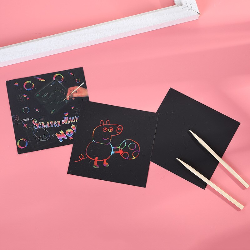 100 Vellen Diy Magic Color Scratch Art Paper Schilderen Kaart Met Graffiti Stencil Voor Tekening Stok Educatief Kinderen Speelgoed ,speelgoed knutselen kinderen educatief speelgoed crayon stylus pen