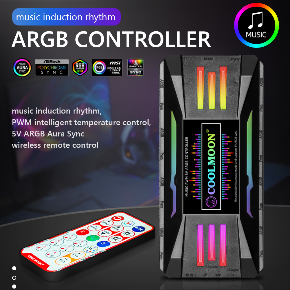 COOLMOON ARGB Remote Control 4Pin PWM 5V 3Pin Synchronization Wireless Controller for PC Case Cooling Fan Light Bar CPU Cooler