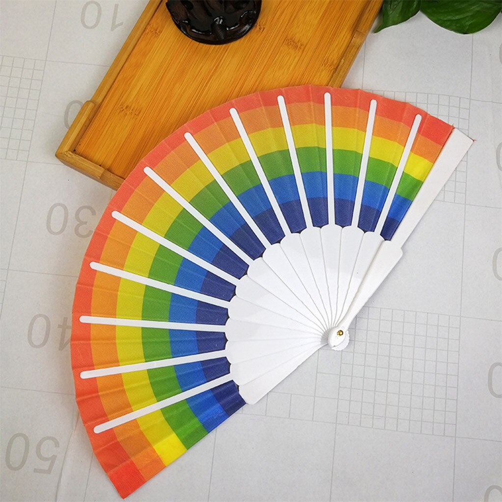 Rainbow Hand Held Folding Fan Dance Fan Chinese Style Fan Wedding Themed Parties Decoration Birthday wachlarz drewniany