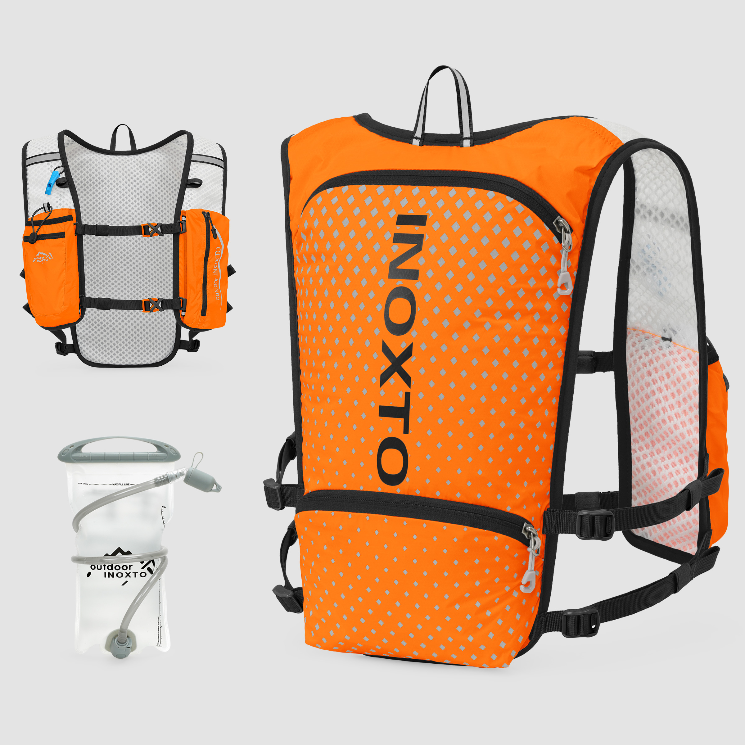 Reflektierende Weste für Damen und Herren, verstellbarer Brustgurt, Lauf-Trinkweste, leichter reflektierender Trinkrucksack: Orange
