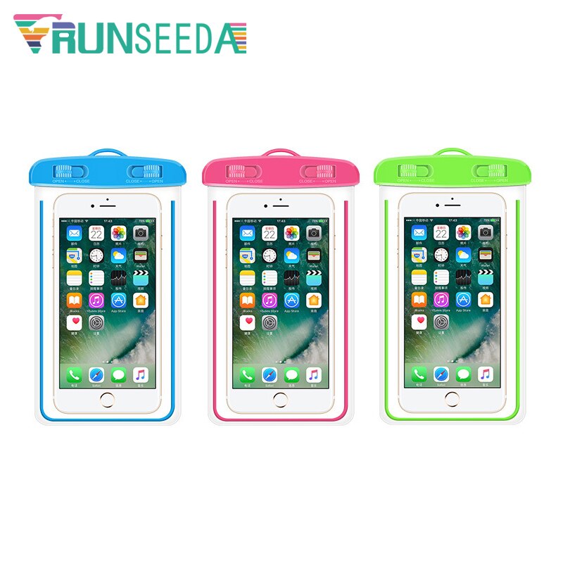 Runseeda-Bolsa de natación impermeable con pantalla táctil para teléfono móvil, bolsa de almacenamiento con luz para natación subacuática, buceo, Smartphone