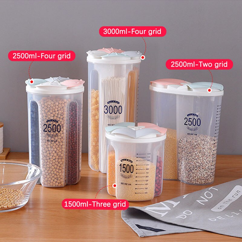 Grain Sealed Fresh-Keeping Storage Tank Compartment Food Container Transparent Plastic Moisture-Proof Storage Box Kitchen Tools