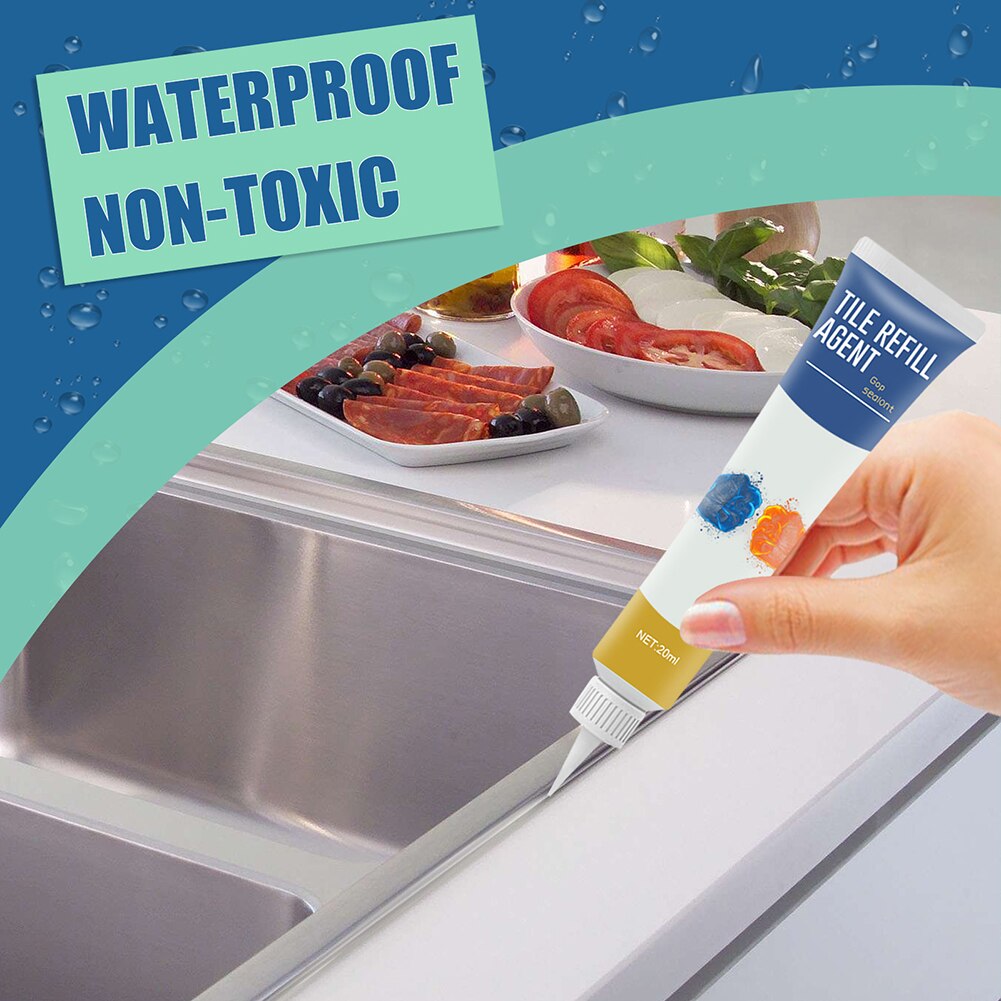 20ML Tile Floor Seam Repair Agent Paste with Scraper Waterproof Mold-Proof Bathroom Tub Ceramic Crack Gap Filling Glue Sealant