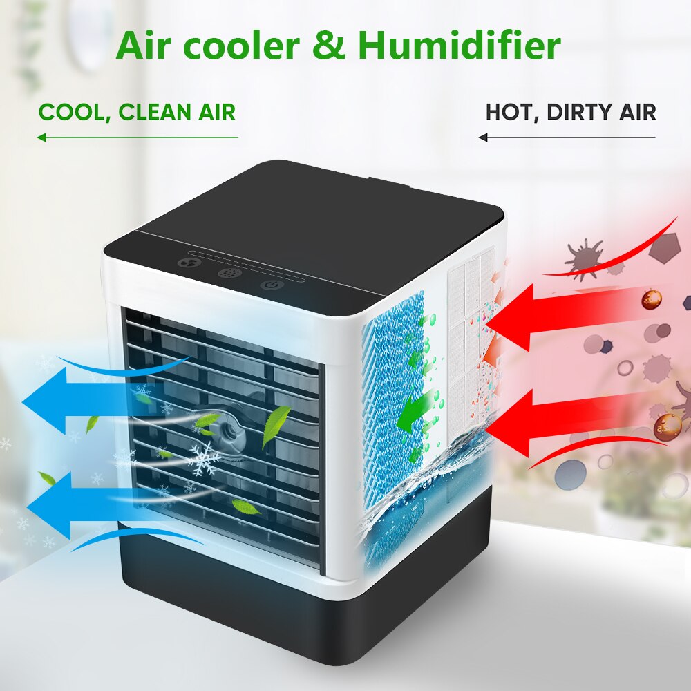 USB Home Mini Air Conditioner Portable Air Cooler 7 Colors LED Personal Space Cooler Fan Air Cooling Fan Rechargeable Fan Desk