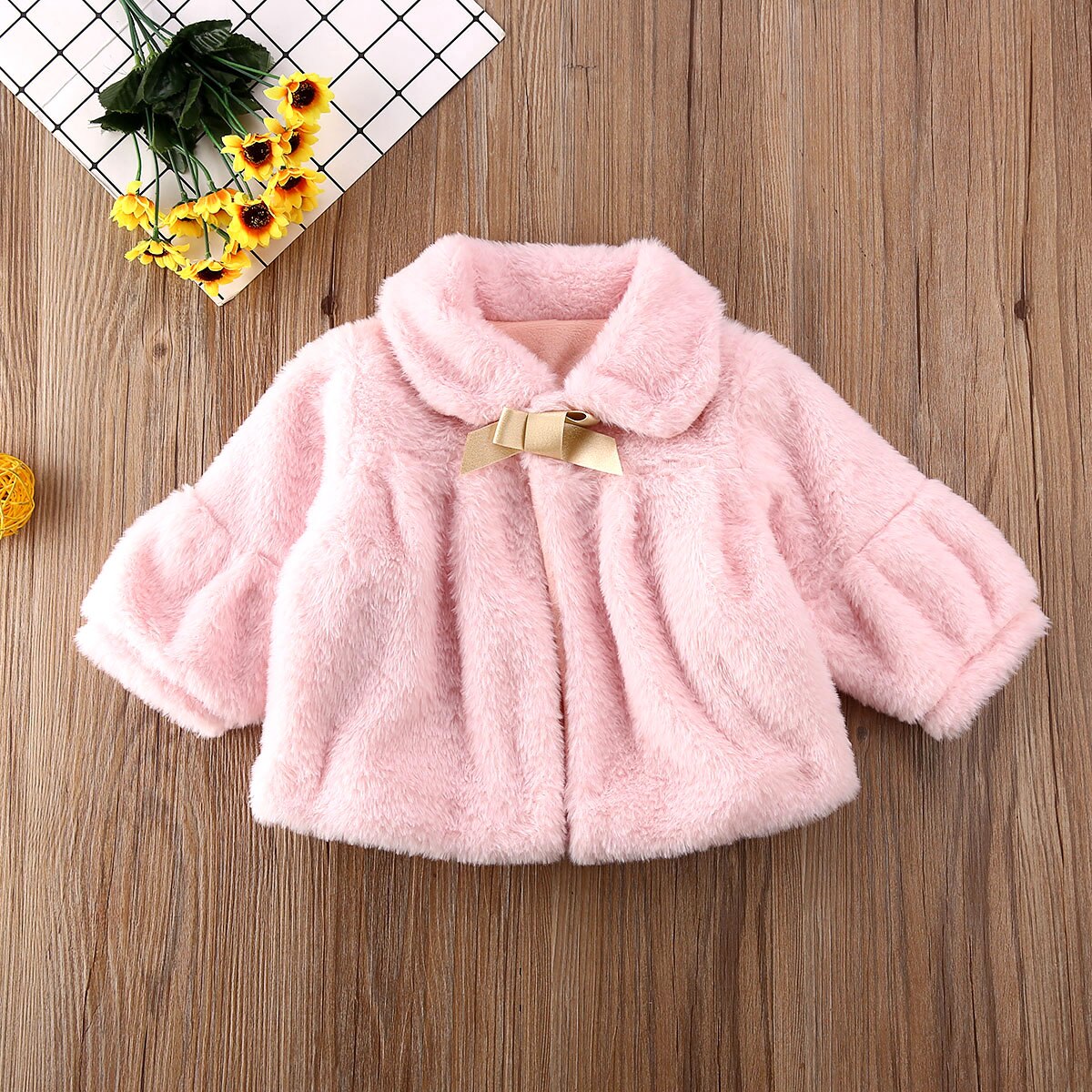 Pudcoco Winter Toddler Baby Girl Clothes Solid Color Long Sleeve Warm Coat Outerwear Cotton Clothes: Pink / 2T