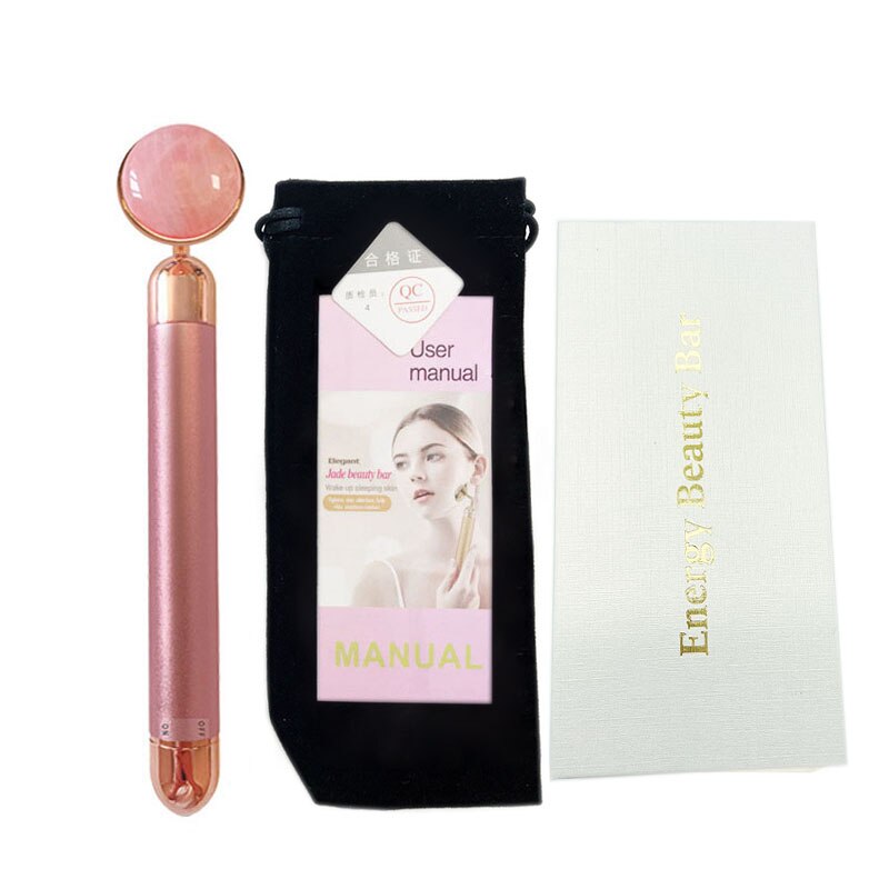 Goud Schoonheid Bar Trillingen Facial Roller Elektrische Stimulator Met Jade Hoofd Anti-Rimpel Huidverstrakking Rose Quartz Gezicht Massage: Rose Gold With Box