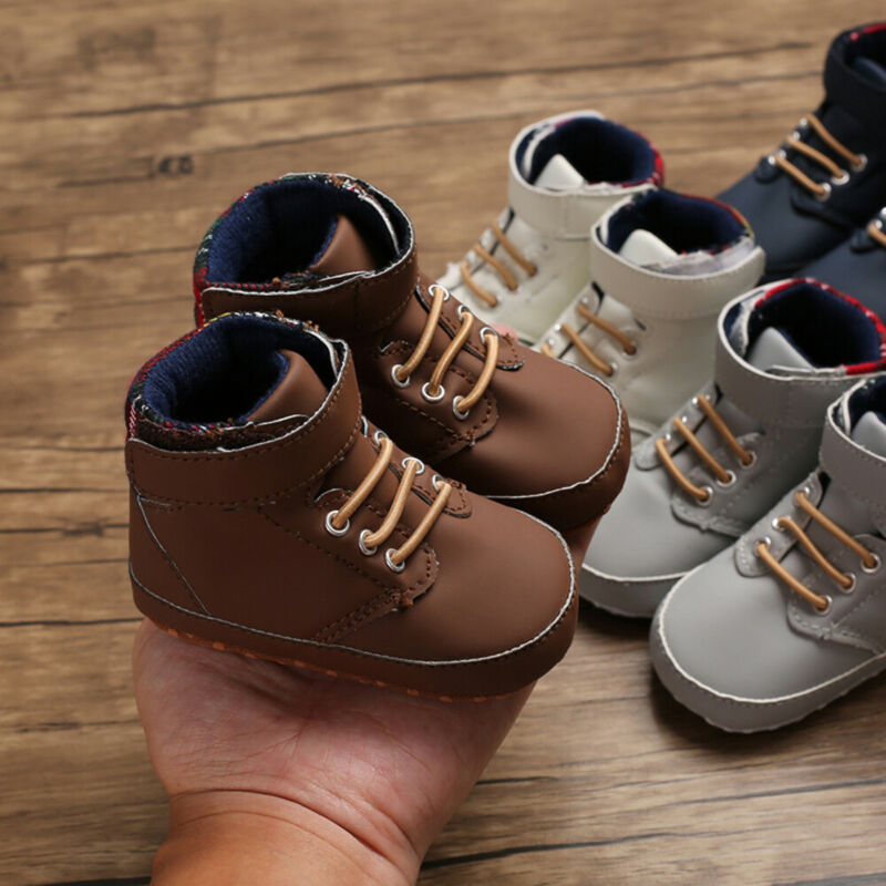 Mode Winter Peuter Meisjes Jongens Laarzen Lace-up Crib Schoenen PU Leer Plaid Pasgeboren Baby Prewalker Zachte Zool sneakers