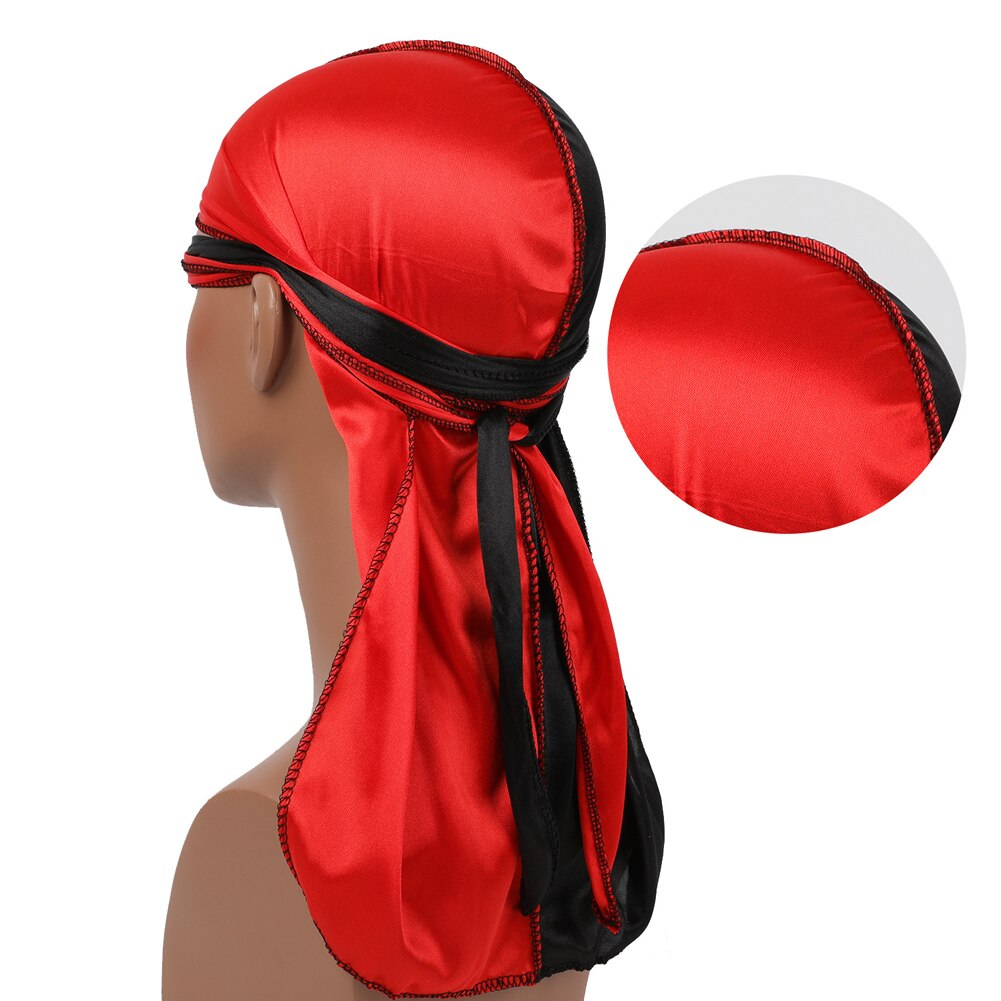 Zijdeachtig Satijn Tulband Unisex Lange Staart Durag Bandana Mode Patchwork Piraat Hoed Mannen Hoofd Sjaal India Hoed Haaraccessoires