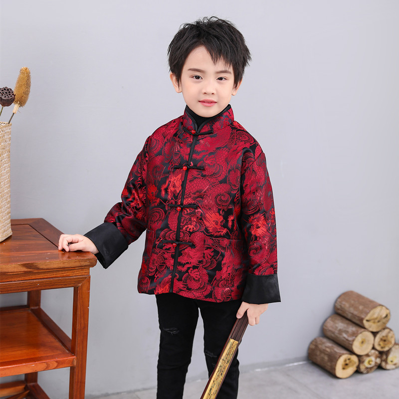 Kids 2022 Year Tang Suit Chinese Traditional Clothing Dragon Embroidery Long Sleeve Spring Festival Performance Costume