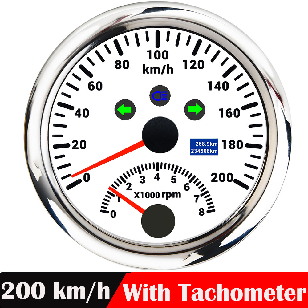 Universele 85Mm Gps Snelheidsmeter Gauge 120 Km/h 200 Km/h 200MPH Gps Speed Meter Kilometerteller Met Toerenteller 8000Rpm Met gps Antenne: 200KMH WS