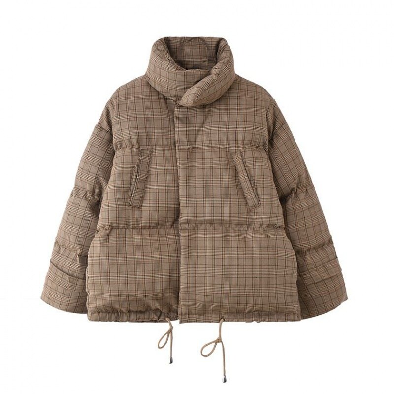 Luksusmærke parka til kvinder vintage gitter kort bomuldspolstret jakke tyk oversize varm vinterjakke kvinder: L
