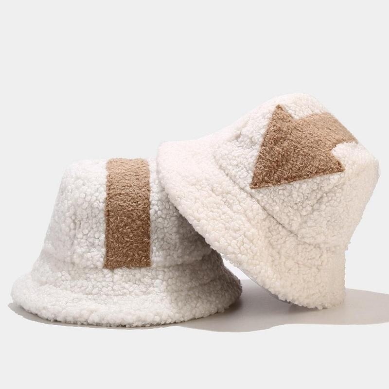 Appa Bucket Hat Hip Hop Lamb Wool Gorros Fishing Cap Fur Bucket Hat Plaid Panama Winter Warm Arrow Symbol Print Appa Bucket Hat