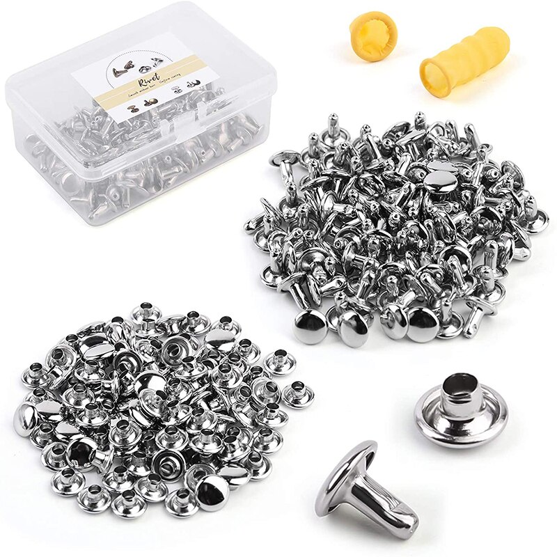 MIUSIE 100 Sets Leather Rivet Tubular Metal Rapid Rivet Studs Double Cap Rivets With Box For DIY And Leather Crafts: Type 4