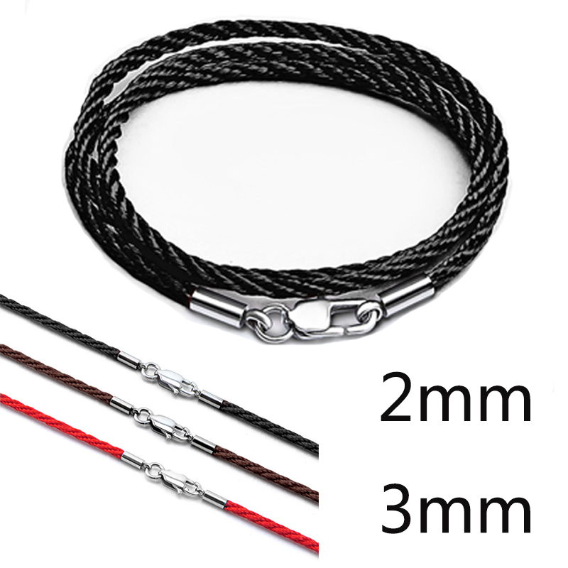 Cordón rojo y negro hecho a mano de algodón, cadena de cierre de langosta de acero inoxidable 316L, colgante DIY, collar, dijes para encontrar joyas, 2mm, 3mm