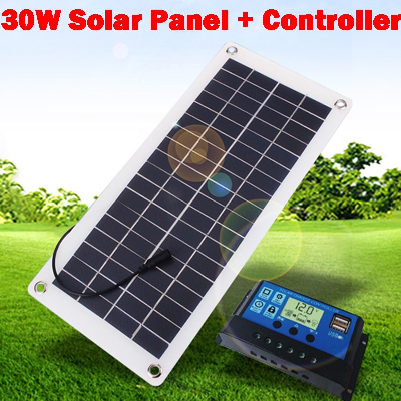 30W Solar Panel Battery Charger USB Kit Complete Solar Cell Smart Phone Portable Flexible Power Bank Camping Car Rechargeable