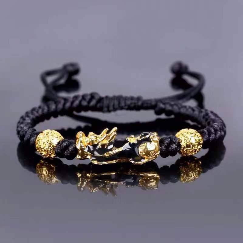 Chinese Stijl Feng Shui Pi Xiu Armband &amp; Bangle Mode Geluk Rode Touw Weven Bedelarmband Brengen Rijkdom Gezondheid sieraden: Black-A