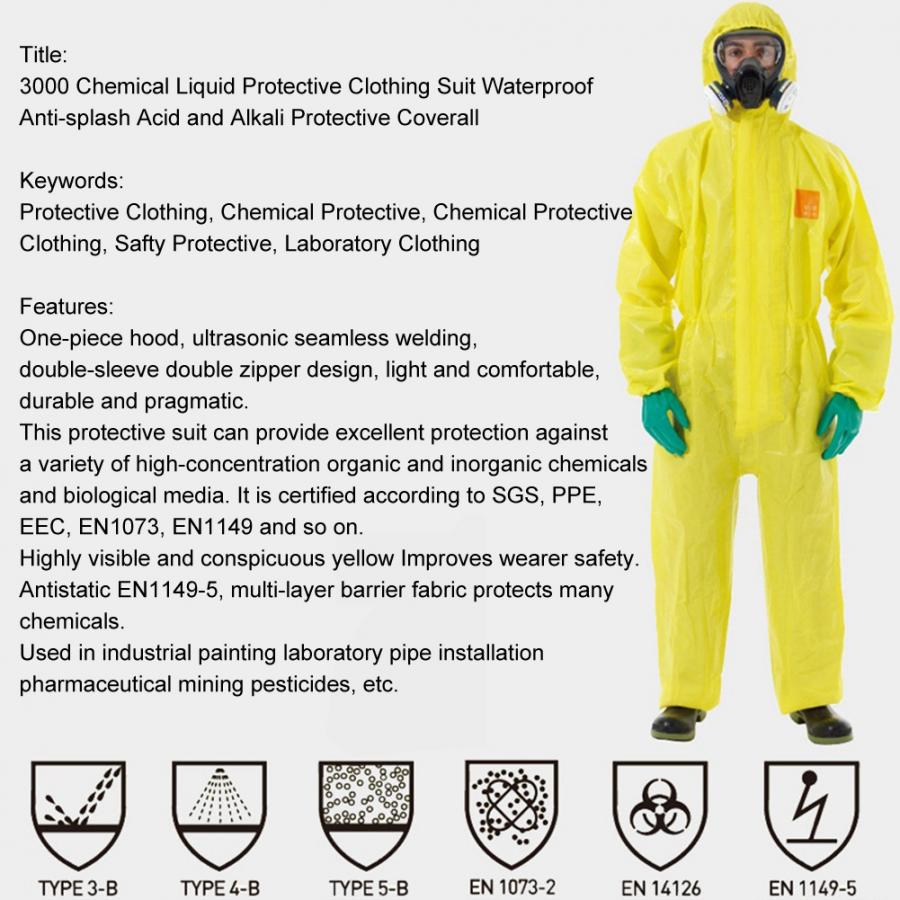 Ropa de seguridad 3000, traje de protección líquida química impermeable, mono protector de ácido y álcali para hombre