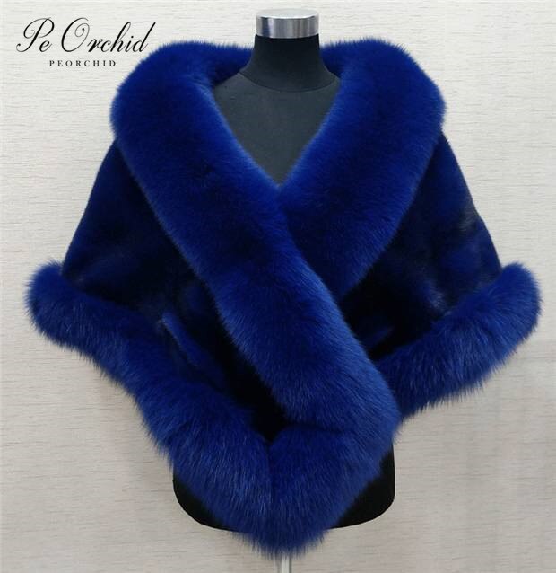 PEORCHID Royal Blue Faux Fur Bridal Bolero For Women Wrap Shrug Evening Party Bride Jackets Red/White Winter Wedding Cape