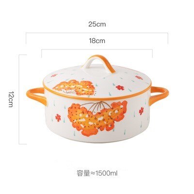 10 Inch Dessert Keramische Kookpan Met Deksel Nordic Stijl Creatieve Noedelkom Soepkom Ramen Kom Huishoudelijke Rijstkom servies: 1500ml-maple leaf