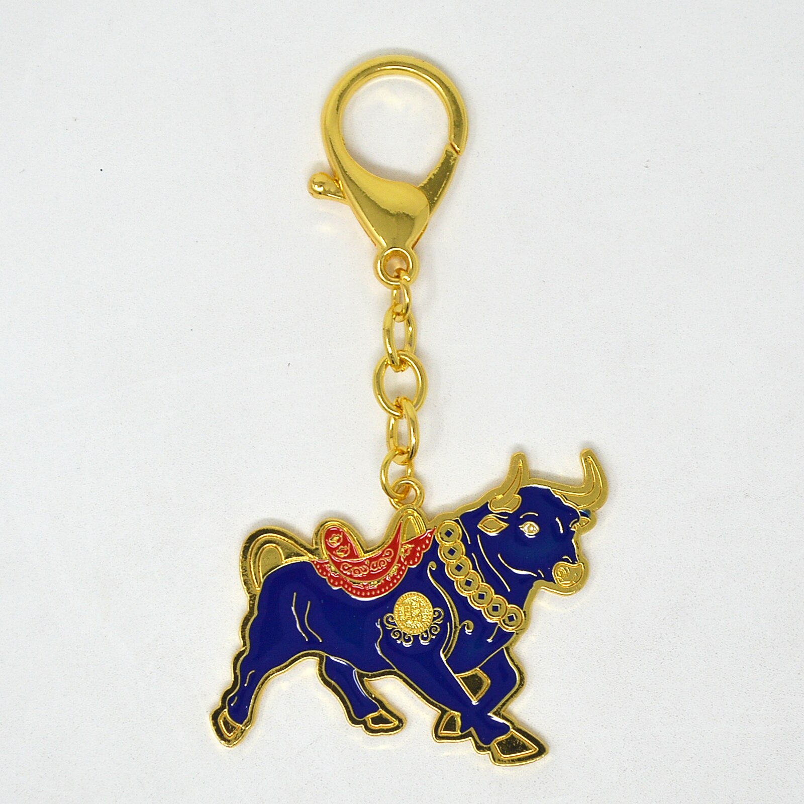 Feng Shui Asset riqueza Bull-llavero para colgar, buey del horóscopo, azul, W4313