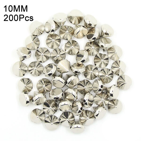 Picos y tachuelas de plástico cónico de 8/10MM, 2 agujeros, para coser, para tela, plata, oro, negro, CCB, remaches de cuero, artesanías Punk para bolsas: 10MM Silver 200Pcs