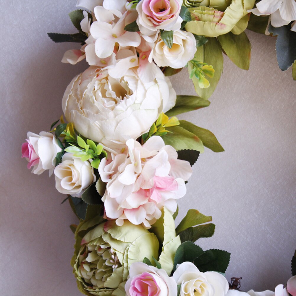 Corona de flores artificiales Vintage europea, corona de peonía para puerta de 16 pulgadas, corona de primavera, corona redonda para decoración de Festival de boda