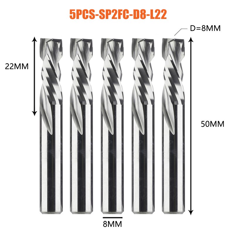 5PCS/LOT Compression Milling Cutter Woodwork DOWN Cut Two Flute Spiral Carbide Milling Tool CNC Router Bits Wood End Mill Cutter