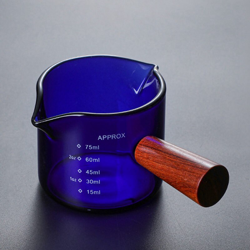 Taza de vidrio con mango de madera para té, plato de café, Mini taza de leche, plato de salsa de extracción manual con mango, plato de aperitivos de vinagre y salsa de vidrio: 75ml-6