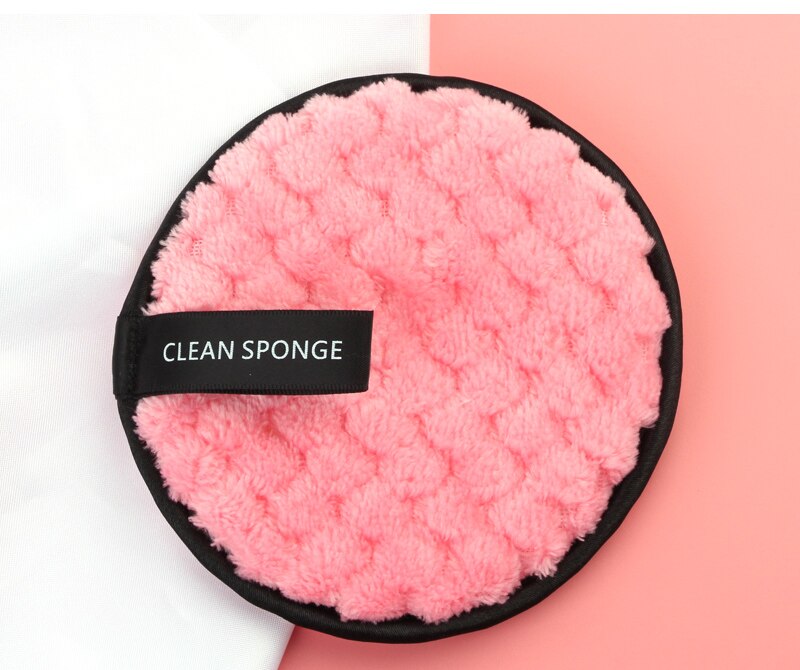 1pcs Round Shape Sponge Cosmetic Puff Soft Flannelette Face Cleaning Sponge Puff Facial Cleanser Cosmetic Tool Wash Flutter: pink