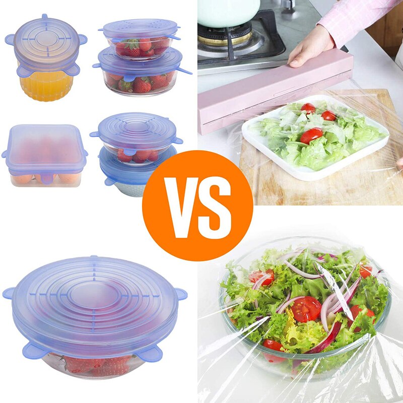 6/12pcs Kitchen Gadgets Silicone Reusable Lids Universal Stretch Lids for Silicon Food Wrap Bowl Cover Keep Food Fresh Seal Lids