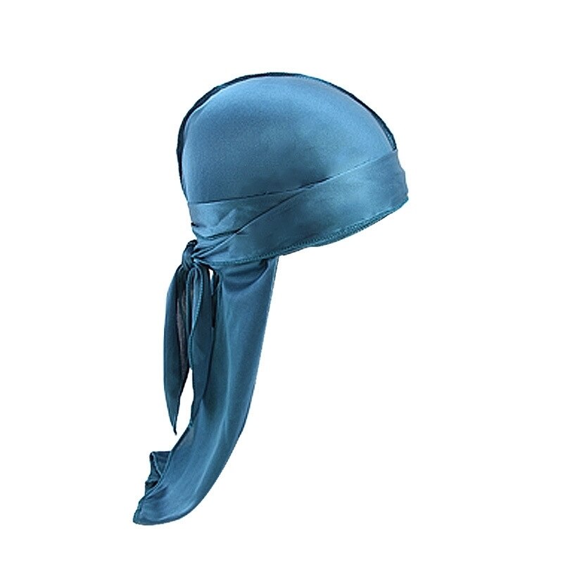 Satijnen zijdeachtige durags haarmutsen vrouwen pruiken tulband mannen effen kleur hiphop pet lange staart hoofddoek haarstylingtool wrap: Blauw