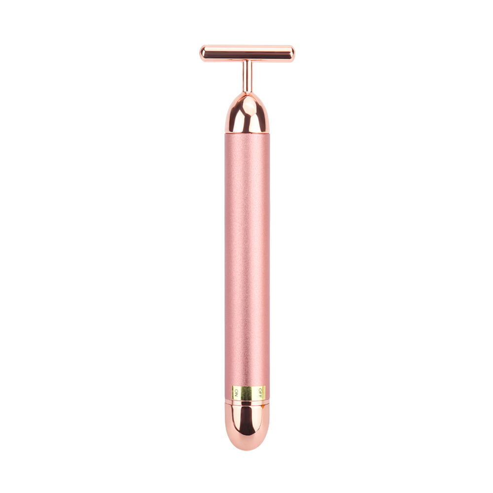 24K Gold Roller Vibrerende Facial Massager Afslanken Facial Skin Beauty Bar Pulse Verstevigende Gezicht Massage Lift Aanscherping Rimpel Bar: Rose gold no pouch