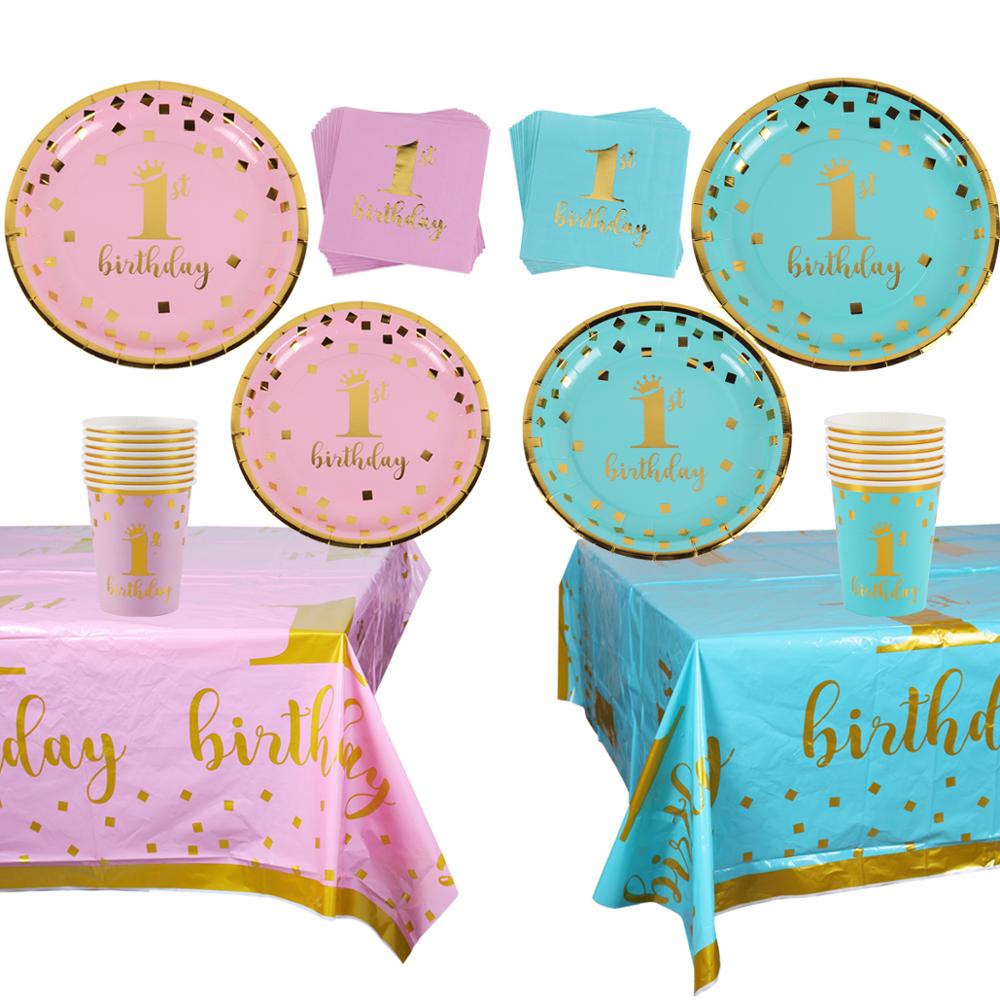 One Year Disposable Tableware 1st Birthday Plates Kids Happy Birthday Banner 1 One Year First Birthday Boy