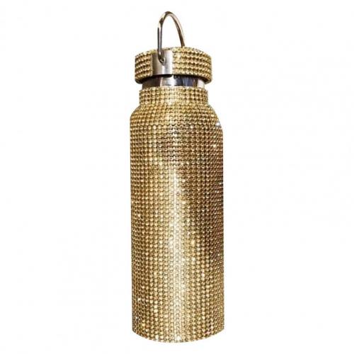 350Ml/500Ml/750Ml Rvs Thermos Strass Vacuüm Cup Fles Outdoor Fitness Sport Thermosfles drinken Waterkoker: Golden 500ml