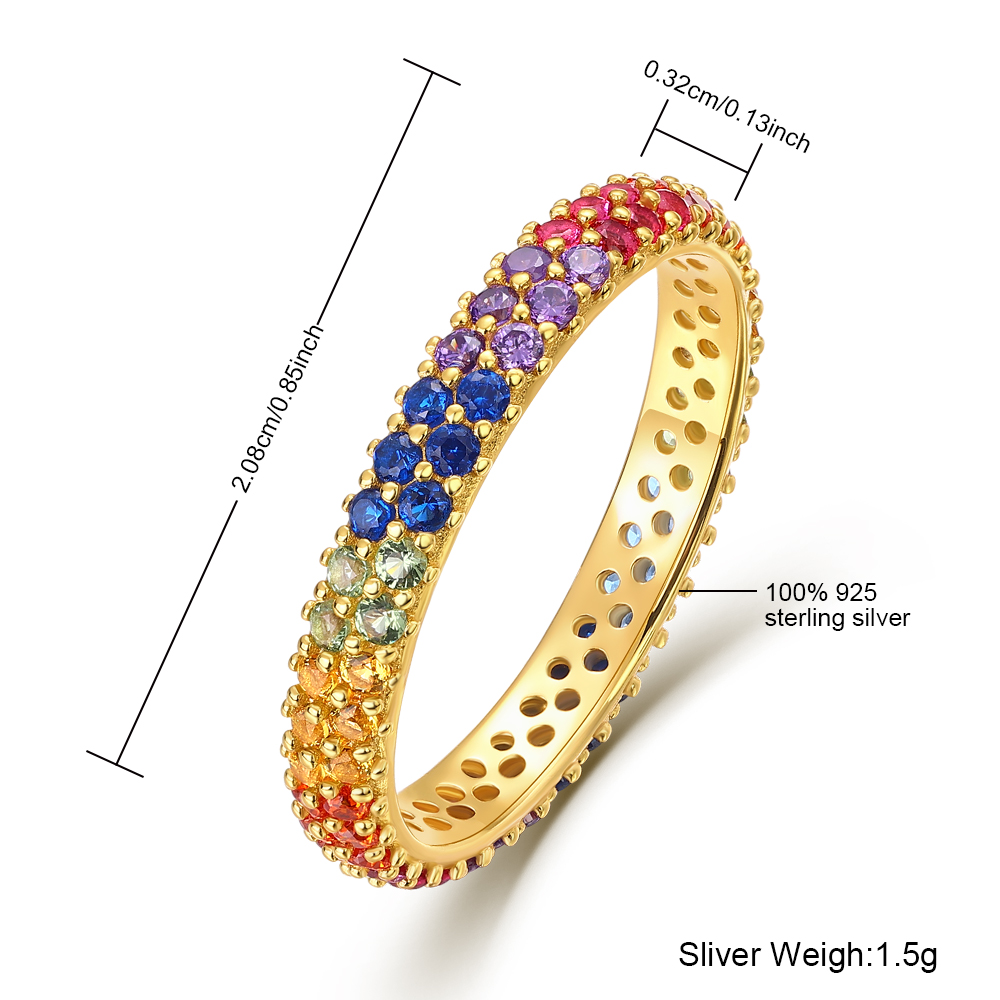 ALLNOEL Anelli impilabili in argento sterling 925 per le donne Arcobaleno Cristallo Cerchio completo Zircone colorato Fede nuziale Regali Gioielleria raffinata