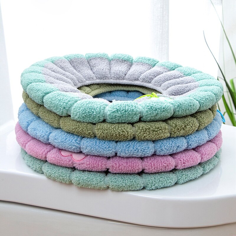 Housse de siège de toilette tricotée, chaude pour l'hiver, avec poignée, coussin de toilette en forme de O, accessoires de salle de bains