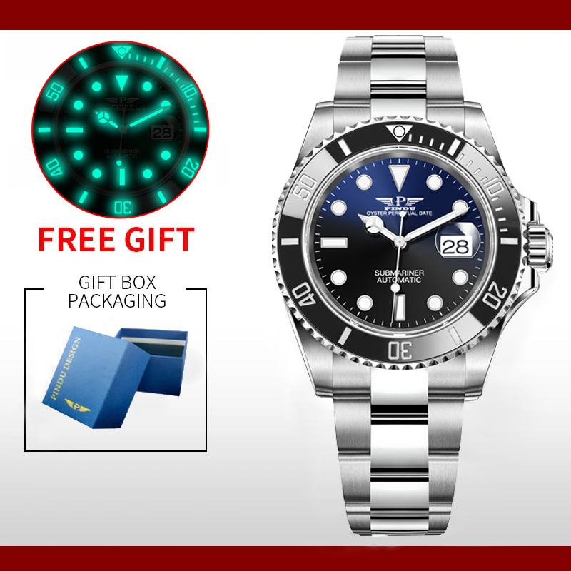 Reloj Hombre PINDU Water Ghost Reloj de pulsera mecánico para Hombre 40MM Reloj automático de cerámica de lujo para Hombre Relojes Masculino: Rojo