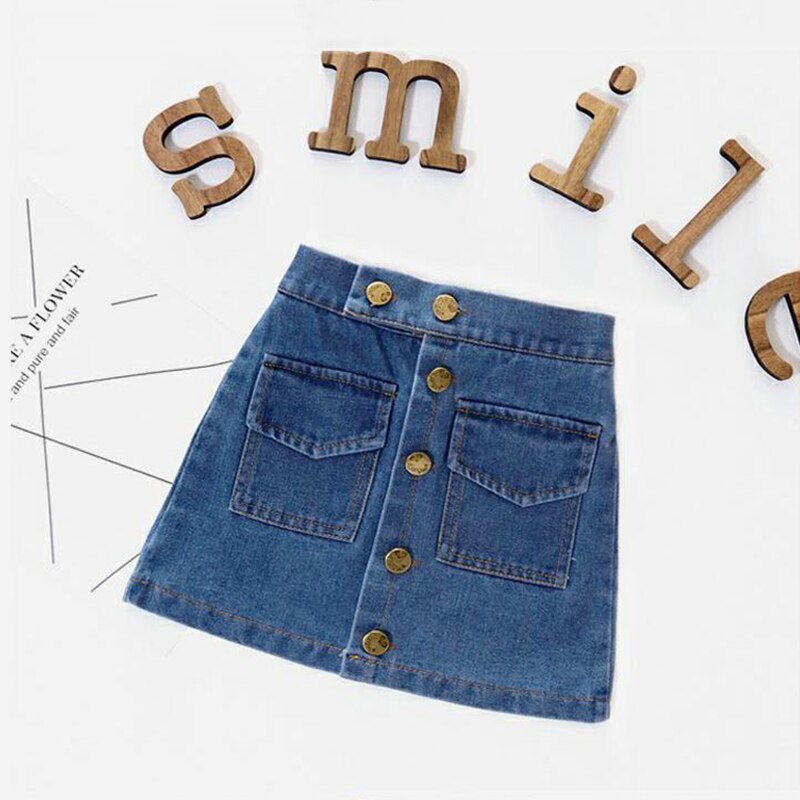 Zomermeisjes rok baby denim rok kinderen a-lijn rok kinderen broeken streetwear jeans zak drukknoop 2 to 7 jaar