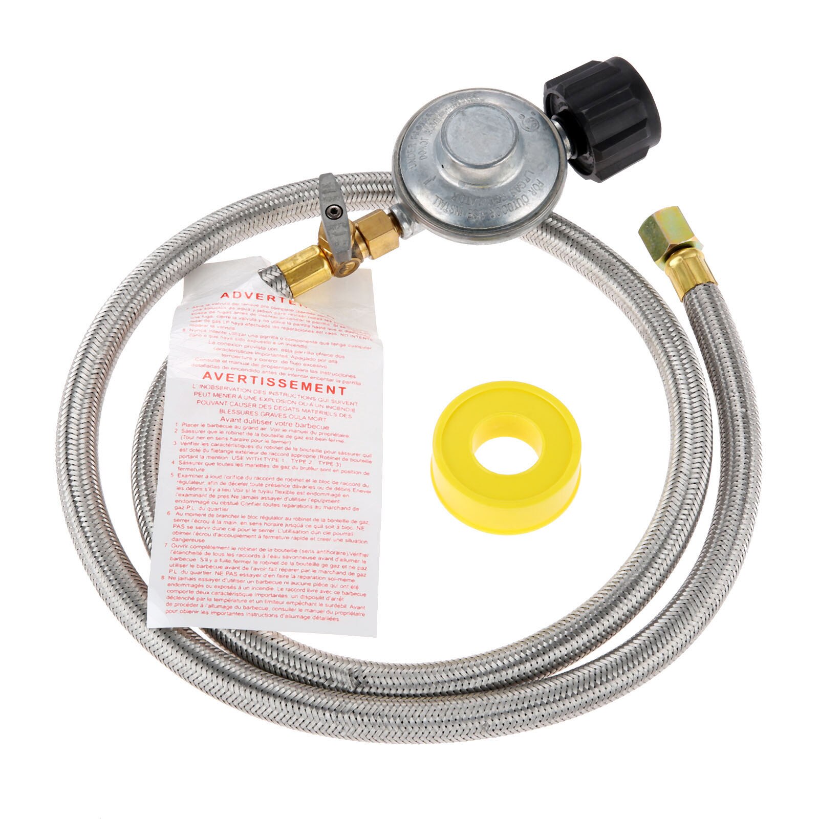 Propane Grill Shut-Off Control Regulator Valve with 4FT Braided Flexible Hose for Fireplace/Grill/Griddle/Stove/Firepit